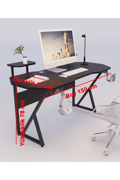 Michael Brean Özel Tasarım Oyuncu Masası 150 Cm Bardaklık Ve Kulaklık Tutucu Hediye - 8