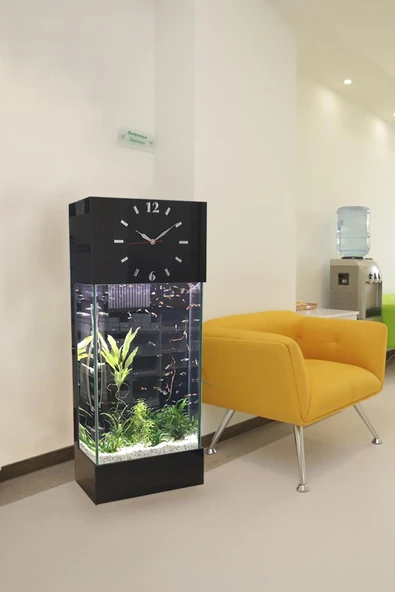 Dekor Akvaryum Led ışıklı Saat Kule Akvaryum Deka-121 Siyah - 2