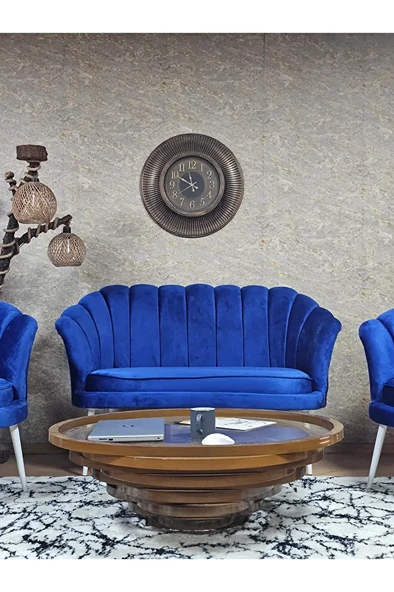 İstiridye Takım Beyaz Boyalı Sivriltme Ayak Çay Seti Koltuk Takımı Mavi Renk 110 x 48 Boyut/Ebat - Resim 2