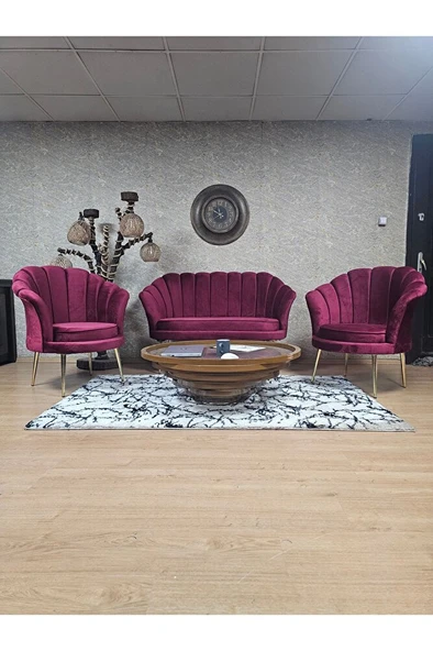 İstiridye Takım Gold Kaplama Sivriltme Ayak Çay Seti Koltuk Takımı Bordo Renk 110 x 48 Boyut/Ebat