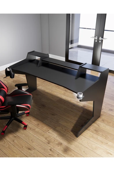 Michael Brean Özel Tasarım Oyuncu Ve Stüdyo Masası 160 cm Bardaklık Ve Kulaklık Tutucu Hediye - 3