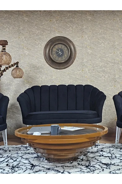 İstiridye Takım Beyaz Boyalı Telli Ayak Çay Seti Koltuk Takımı Siyah Renk 110 x 48 Boyut/Ebat - 2