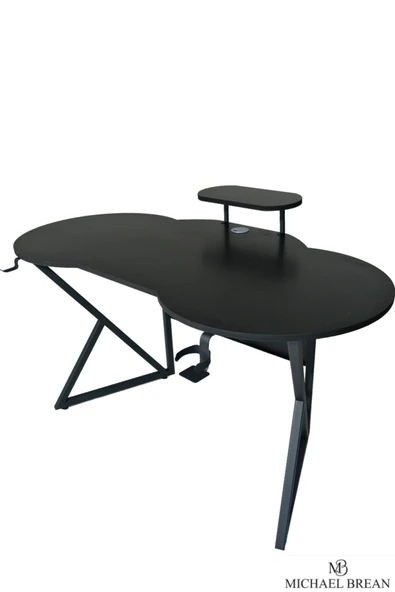 Michael Brean Özel Oval Tasarım Oyuncu Masası 156 Cm Bardaklık Ve Kulaklık Tutucu Hediye - 5