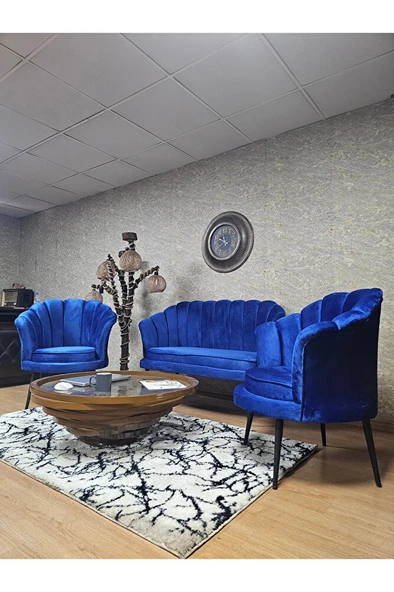 İstiridye Takım Siyah Boyalı Sivriltme Ayak Çay Seti Koltuk Takımı Mavi Renk 110 x 48 Boyut/Ebat - 4