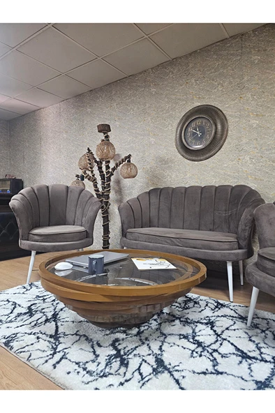 İstiridye Takım Beyaz Boyalı Sivriltme Ayak Çay Seti Koltuk Takımı Kahverengi Renk 110 x 48 Boyut/Ebat - 4