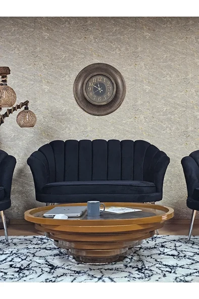 İstiridye Takım Krom Kaplama Sivriltme Ayak Çay Seti Koltuk Takımı Siyah Renk 110 x 48 Boyut/Ebat - Resim 2