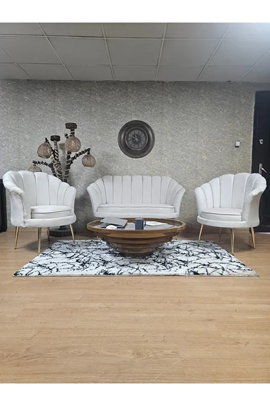 İstiridye Takım Gold Kaplama Sivriltme Ayak Çay Seti Koltuk Takımı Krem Renk 110 x 48 Boyut/Ebat ürün görseli