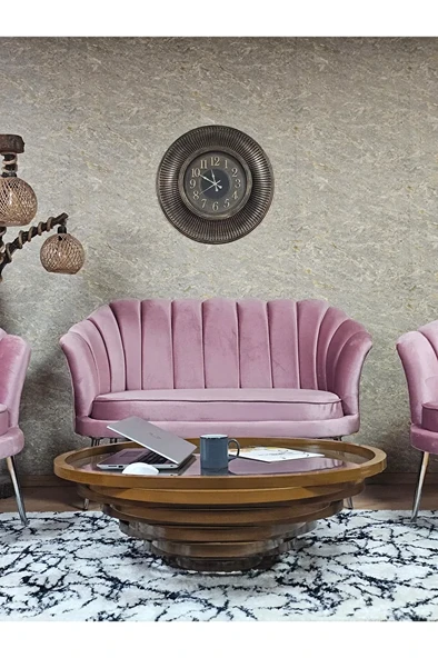 İstiridye Takım Krom Kaplama Sivriltme Ayak Çay Seti Koltuk Takımı Pembe Renk 110 x 48 Boyut/Ebat - 2