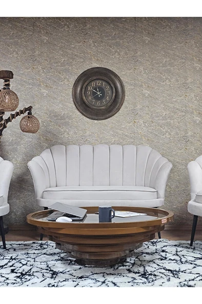 İstiridye Takım Siyah Boyalı Sivriltme Ayak Çay Seti Koltuk Takımı Krem Renk 110 x 48 Boyut/Ebat - Resim 2