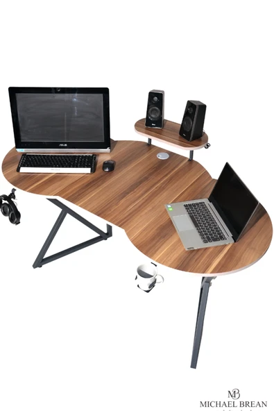 Michael Brean Özel Oval Tasarım Oyuncu Masası 156 Cm Bardaklık Ve Kulaklık Tutucu Hediye