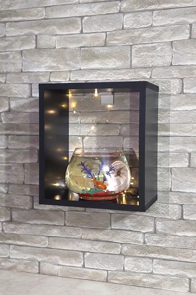 Dekor Akvaryum Masa Üstü & Duvara Monte Mobilyalı Led Işıklı Fanus Akvaryum - 2