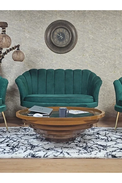 İstiridye Takım Gold Kaplama Sivriltme Ayak Çay Seti Koltuk Takımı Yeşil Renk 110 x 48 Boyut/Ebat - 2