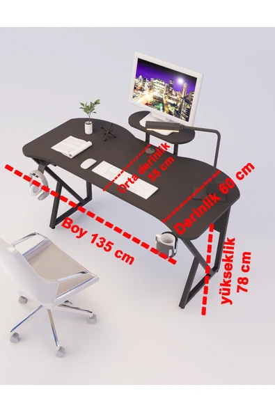 Michael Brean Özel Tasarım Oyuncu Masası 135 Cm Bardaklık Ve Kulaklık Tutucu Hediye - 8