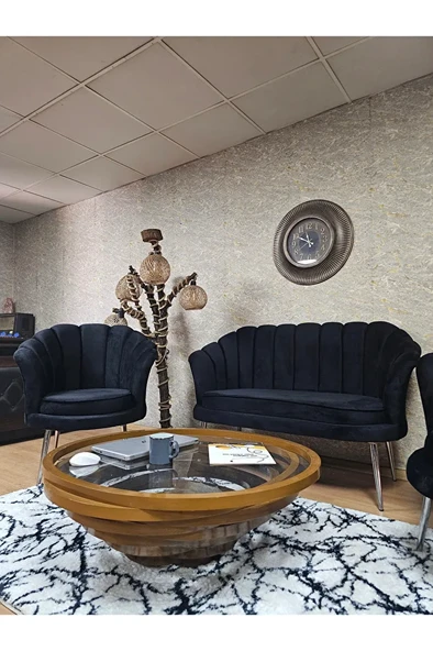 İstiridye Takım Krom Kaplama Sivriltme Ayak Çay Seti Koltuk Takımı Siyah Renk 110 x 48 Boyut/Ebat - Resim 4