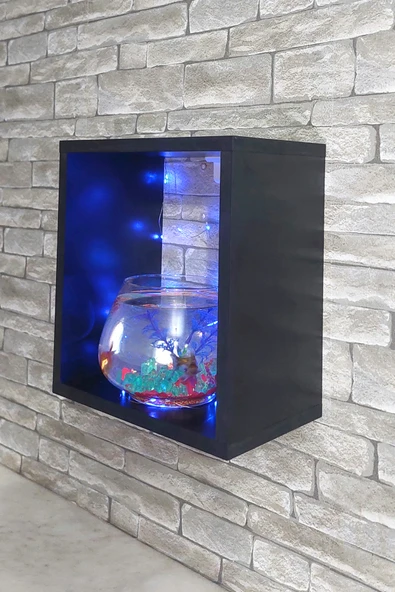 Dekor Akvaryum Masa Üstü & Duvara Monte Mobilyalı Led Işıklı Fanus Akvaryum - 3