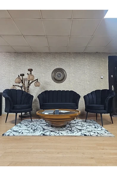 İstiridye Takım Siyah Boyalı Sivriltme Ayak Çay Seti Koltuk Takımı Siyah Renk 110 x 48 Boyut/Ebat ürün görseli 1