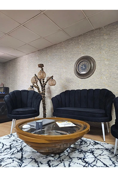 İstiridye Takım Beyaz Boyalı Sivriltme Ayak Çay Seti Koltuk Takımı Siyah Renk 110 x 48 Boyut/Ebat - 4