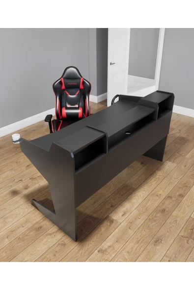 Michael Brean Özel Tasarım Oyuncu Ve Stüdyo Masası 160 cm Bardaklık Ve Kulaklık Tutucu Hediye - 4