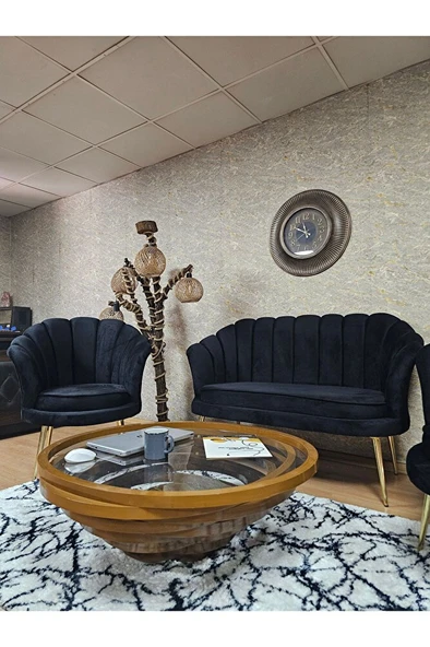 İstiridye Takım Gold Kaplama Sivriltme Ayak Çay Seti Koltuk Takımı Siyah Renk 110 x 48 Boyut/Ebat - Resim 4