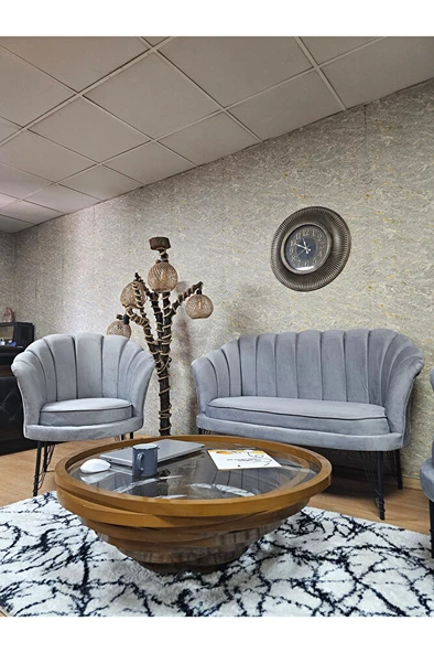 İstiridye Takım Siyah Boyalı Telli Ayak Çay Seti Koltuk Takımı Gri Renk 110 x 48 Boyut/Ebat - Resim 4