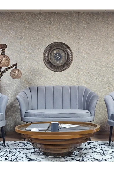 İstiridye Takım Siyah Boyalı Sivriltme Ayak Çay Seti Koltuk Takımı Gri Renk 110 x 48 Boyut/Ebat - Resim 2