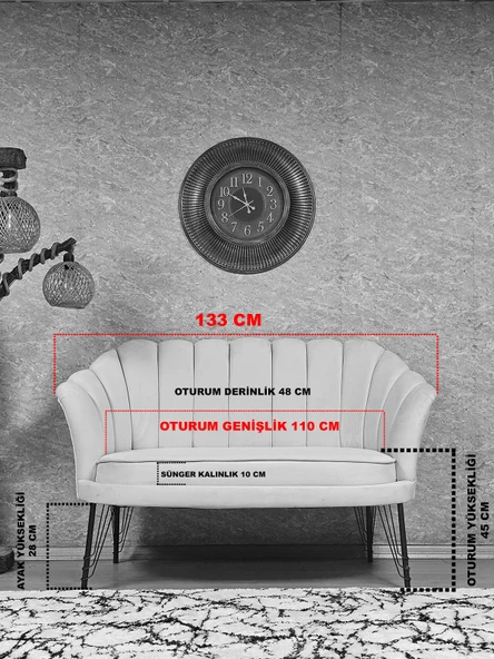 İstiridye Takım Beyaz Boyalı Telli Ayak Çay Seti Koltuk Takımı Bordo Renk 110 x 48 Boyut/Ebat - Resim 6