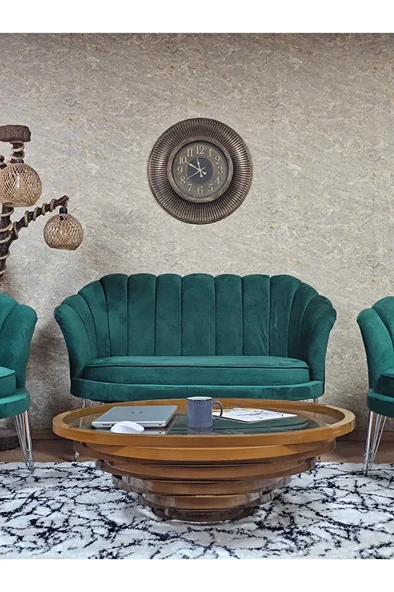 İstiridye Takım Krom Kaplama Telli Ayak Çay Seti Koltuk Takımı Yeşil Renk 110 x 48 Boyut/Ebat - Resim 2