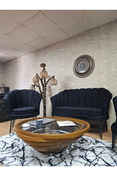 İstiridye Takım Siyah Boyalı Telli Ayak Çay Seti Koltuk Takımı Siyah Renk 110 x 48 Boyut/Ebat - 4