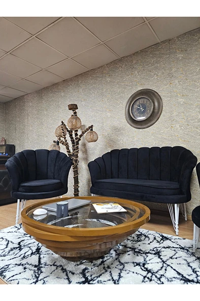 İstiridye Takım Beyaz Boyalı Telli Ayak Çay Seti Koltuk Takımı Siyah Renk 110 x 48 Boyut/Ebat - 4