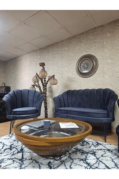 İstiridye Takım Siyah Boyalı Telli Ayak Çay Seti Koltuk Takımı Füme Renk 110 x 48 Boyut/Ebat - Resim 4