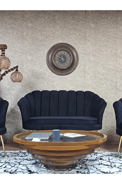 İstiridye Takım Gold Kaplama Sivriltme Ayak Çay Seti Koltuk Takımı Siyah Renk 110 x 48 Boyut/Ebat - Resim 2