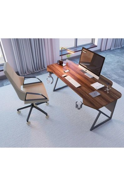 Michael Brean Özel Tasarım 140 Cm Ofis Yönetici Masası Bardaklı Ve Kulaklık Tutucu Hediye - 3