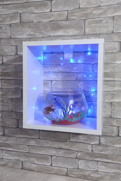 Dekor Akvaryum Masa Üstü & Duvara Monte Mobilyalı Led Işıklı Fanus Akvaryum - 4
