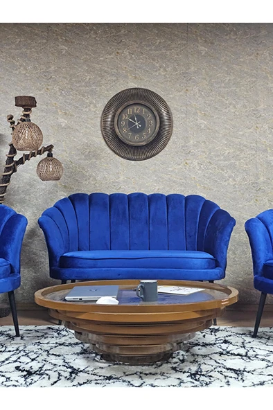 İstiridye Takım Siyah Boyalı Sivriltme Ayak Çay Seti Koltuk Takımı Mavi Renk 110 x 48 Boyut/Ebat - 2