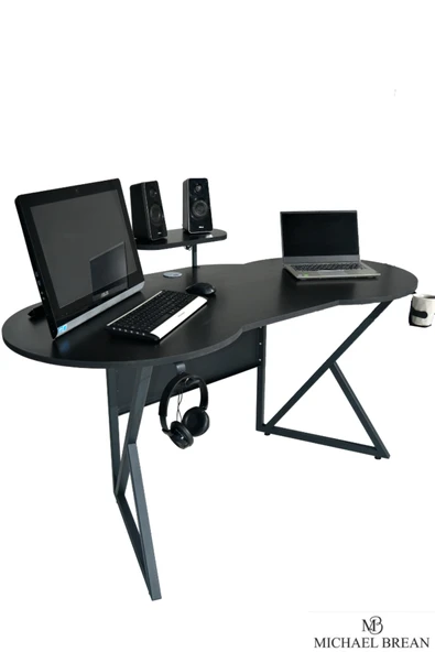 Michael Brean Özel Oval Tasarım Oyuncu Masası 156 Cm Bardaklık Ve Kulaklık Tutucu Hediye - 2