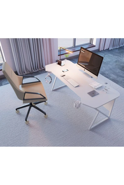 Michael Brean Özel Tasarım 140 Cm Ofis Yönetici Masası Bardaklı Ve Kulaklık Tutucu Hediye - 3