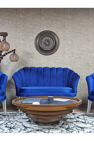 İstiridye Takım Beyaz Boyalı Telli Ayak Çay Seti Koltuk Takımı Mavi Renk 110 x 48 Boyut/Ebat - 2