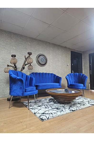 İstiridye Takım Krom Kaplama Sivriltme Ayak Çay Seti Koltuk Takımı Mavi Renk 110 x 48 Boyut/Ebat - Resim 3