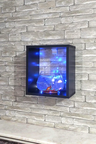 Dekor Akvaryum Masa Üstü & Duvara Monte Mobilyalı Led Işıklı Fanus Akvaryum - 5