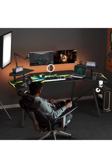 Michael Brean Özel Tasarım Kanatlı Oyuncu Masası 160 Cm Bardaklık Ve Kulaklık Tutucu Hediye - 4