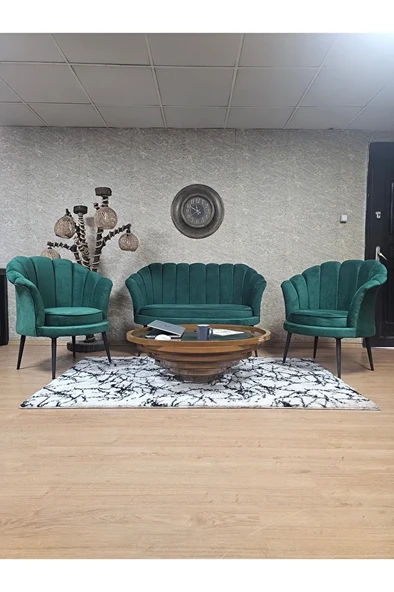 İstiridye Takım Siyah Boyalı Sivriltme Ayak Çay Seti Koltuk Takımı Yeşil Renk 110 x 48 Boyut/Ebat ürün görseli 1