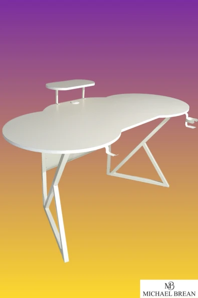 Michael Brean Özel Oval Tasarım Oyuncu Masası 156 Cm Bardaklık Ve Kulaklık Tutucu Hediye - 3