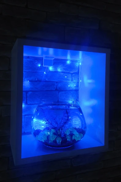 Dekor Akvaryum Masa Üstü & Duvara Monte Mobilyalı Led Işıklı Fanus Akvaryum - 7