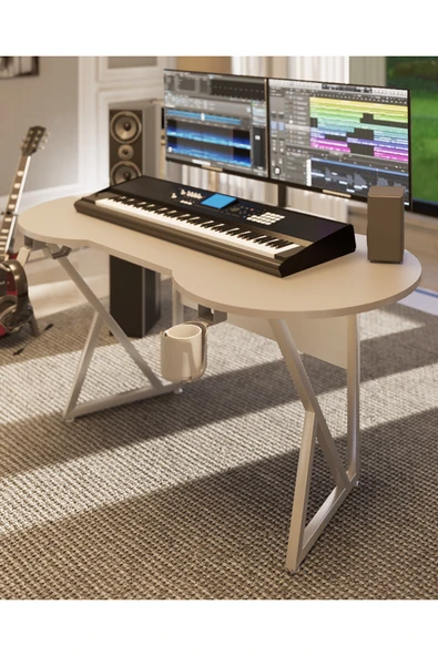 Michael Brean Özel Oval Tasarım Oyuncu Masası 156 Cm Bardaklık Ve Kulaklık Tutucu Hediye - 7