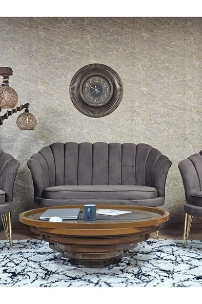 İstiridye Takım Gold Kaplama Telli Ayak Çay Seti Koltuk Takımı Kahverengi Renk 110 x 48 Boyut/Ebat - Resim 2