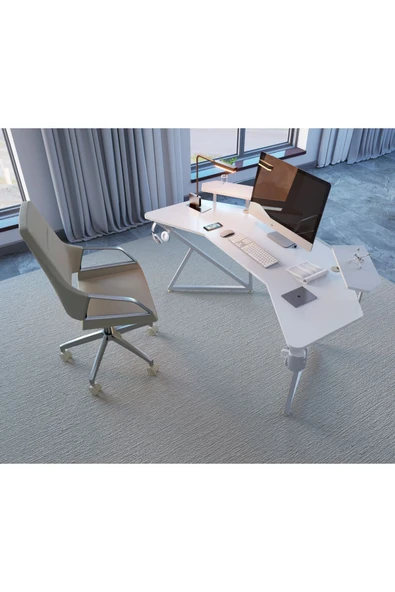 Michael Brean Özel Tasarım Kanatlı Ofis Yönetici Masası 160 Cm Bardaklık Ve Kulaklık Tutucu Hediye - 2
