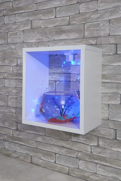 Dekor Akvaryum Masa Üstü & Duvara Monte Mobilyalı Led Işıklı Fanus Akvaryum - 3