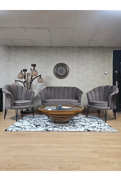 İstiridye Takım Siyah Boyalı Telli Ayak Çay Seti Koltuk Takımı Kahverengi Renk 110 x 48 Boyut/Ebat ürün görseli