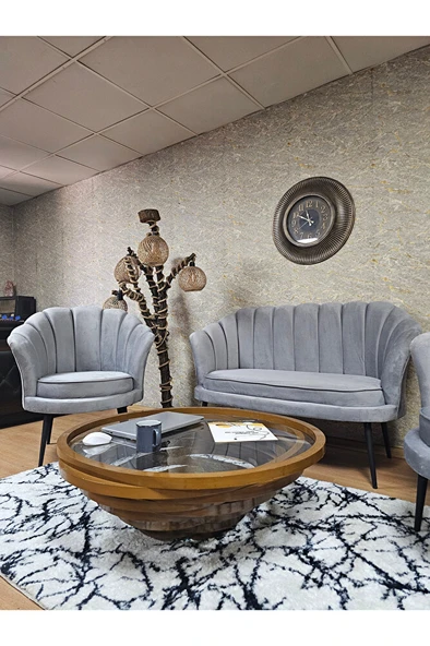 İstiridye Takım Siyah Boyalı Sivriltme Ayak Çay Seti Koltuk Takımı Gri Renk 110 x 48 Boyut/Ebat - Resim 4