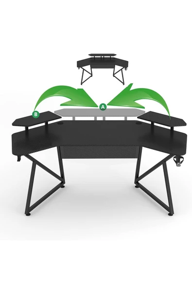 Michael Brean Özel Tasarım Kanatlı Oyuncu Masası 160 Cm Bardaklık Ve Kulaklık Tutucu Hediye - 3